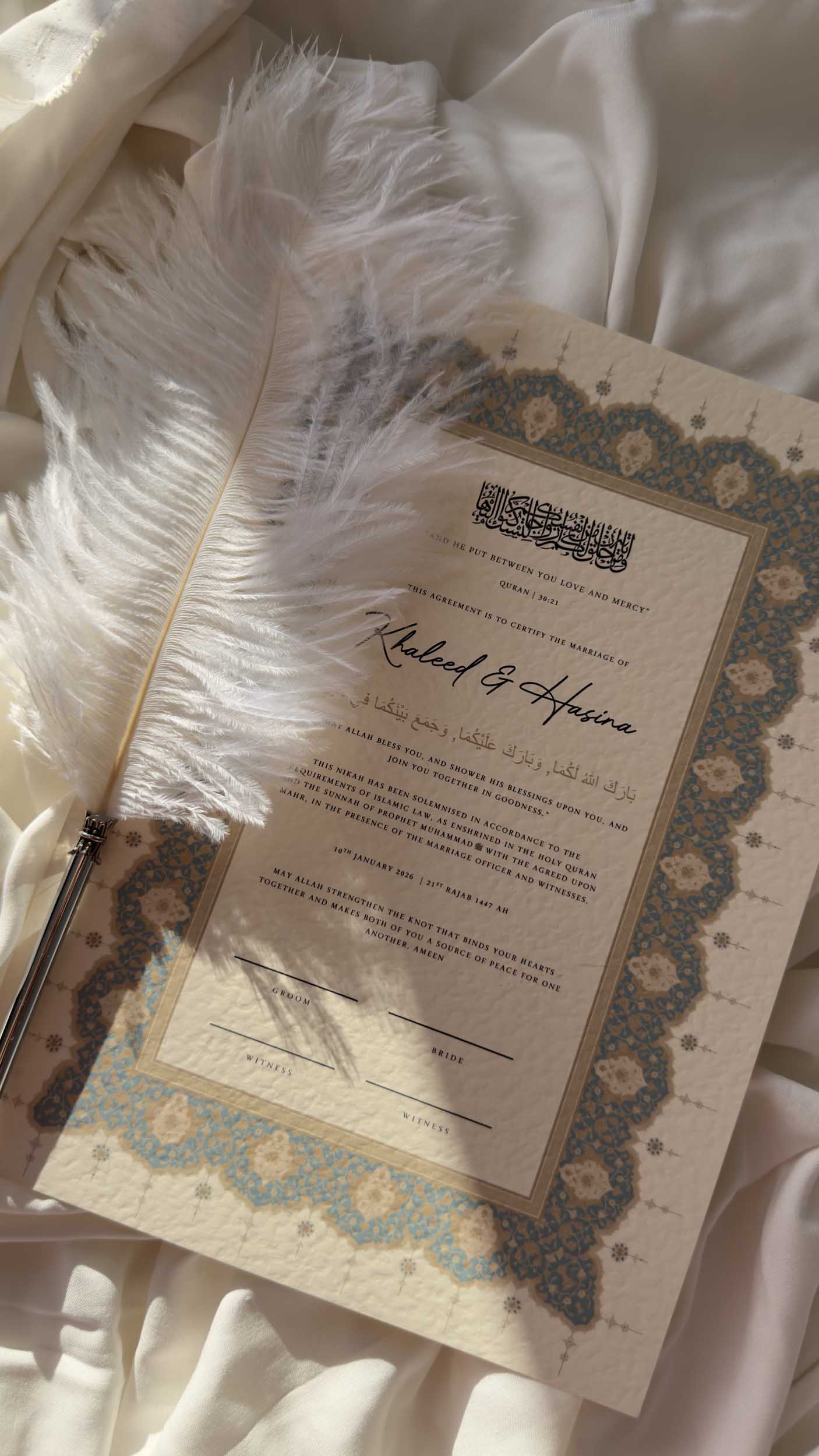 Bundle: Nikah Certificate - Azure Promise + Frame + Pen