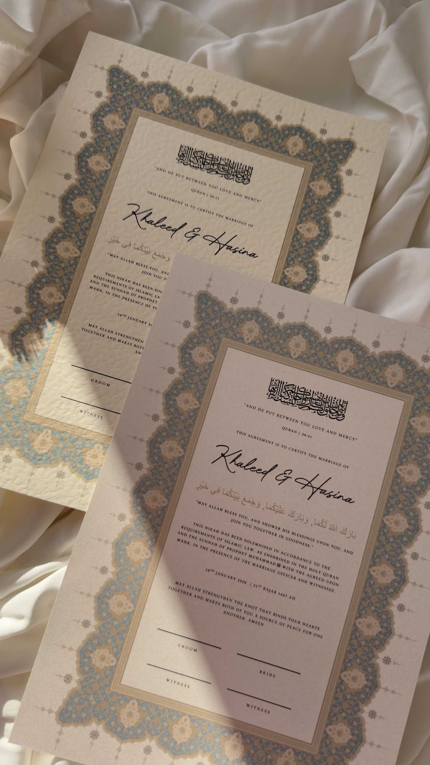 Bundle: Nikah Certificate - Azure Promise + Frame + Pen