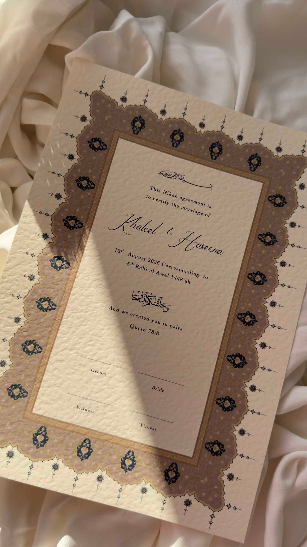Bundle: Nikah Certificate - Bloom of Forever + Frame + Pen