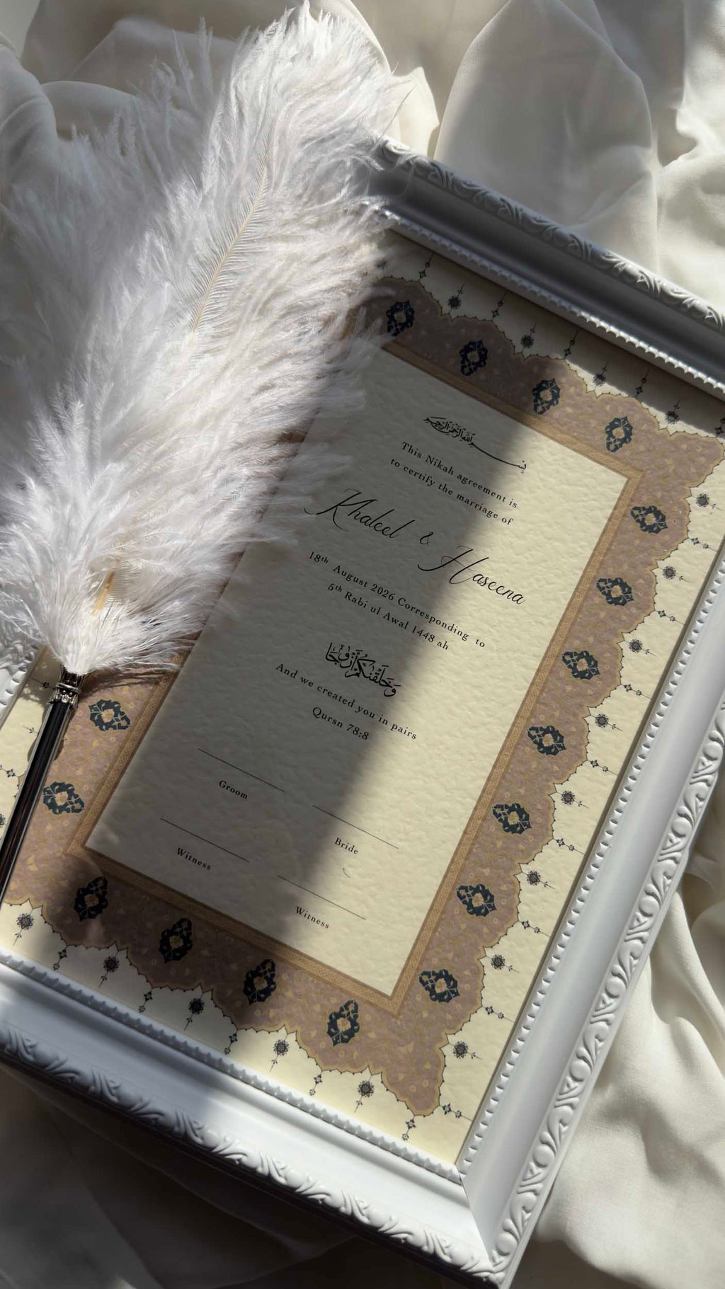 Bundle: Nikah Certificate - Bloom of Forever + Frame + Pen