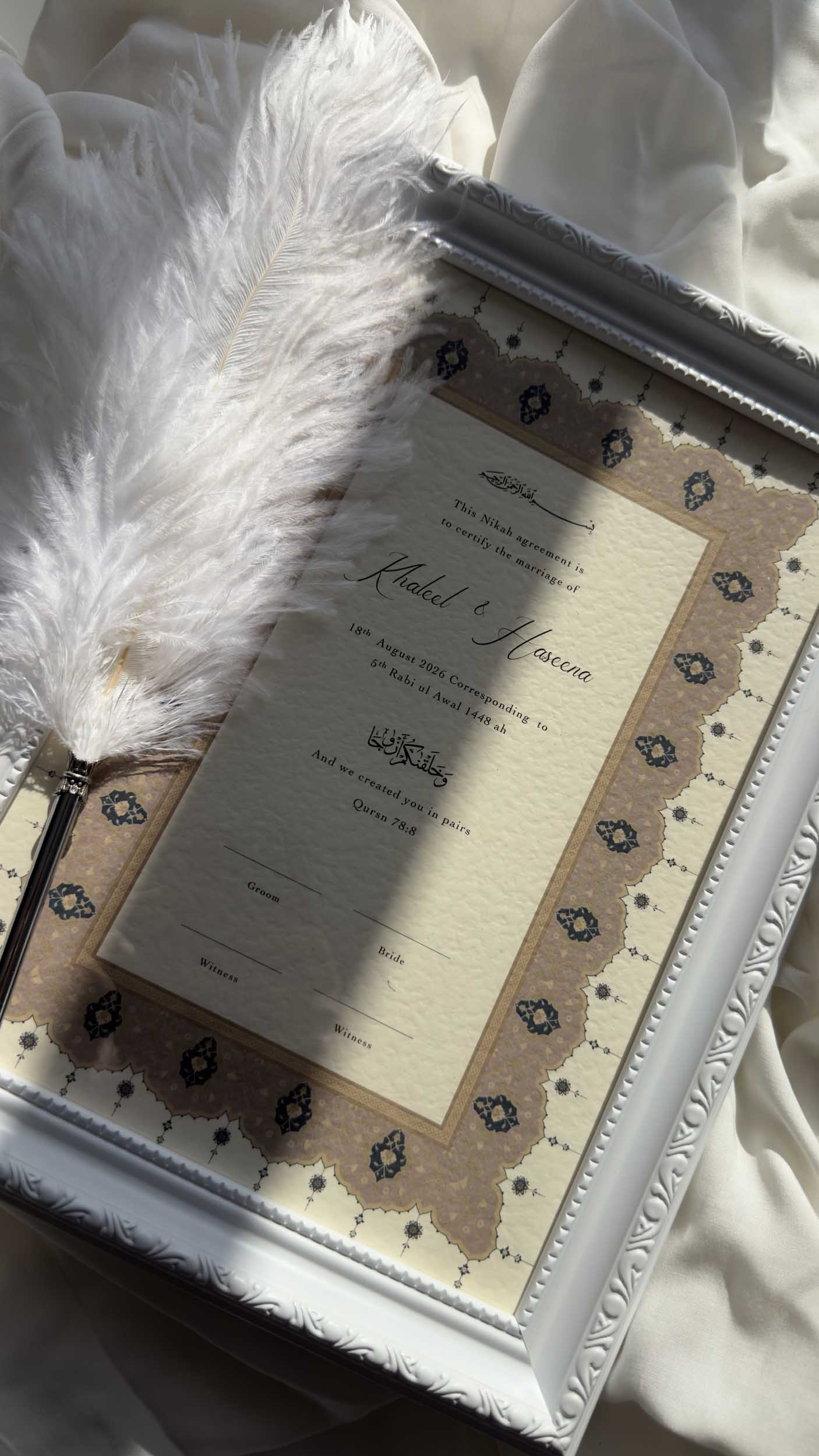 Bundle: Nikah Certificate - Bloom of Forever + Frame + Pen