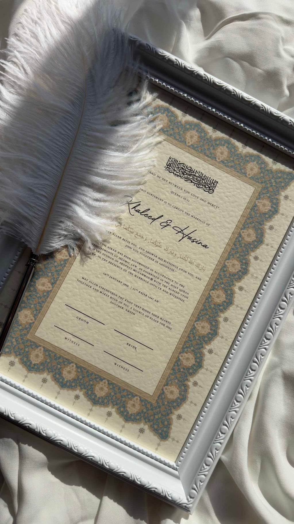 Bundle: Nikah Certificate - Azure Promise + Frame + Pen