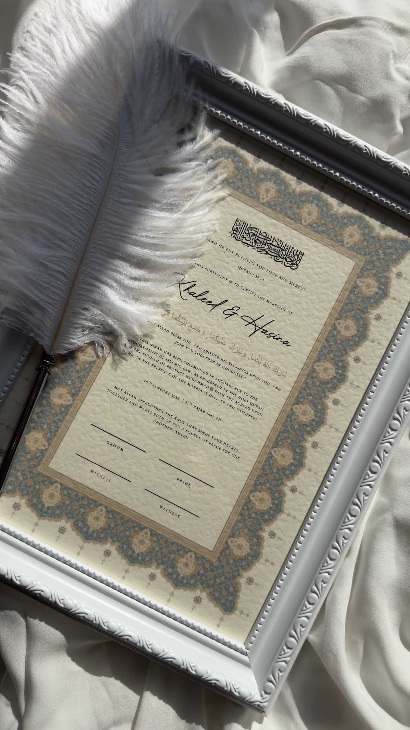 Bundle: Nikah Certificate - Azure Promise + Frame + Pen