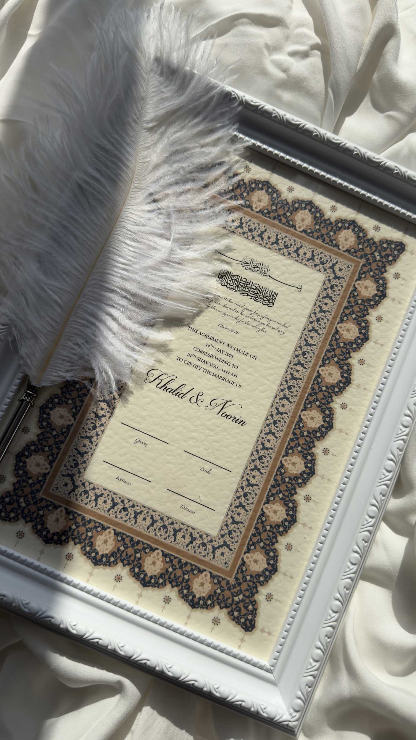 Bundle: Nikah Certificate - Blue Dawn + Frame + Pen