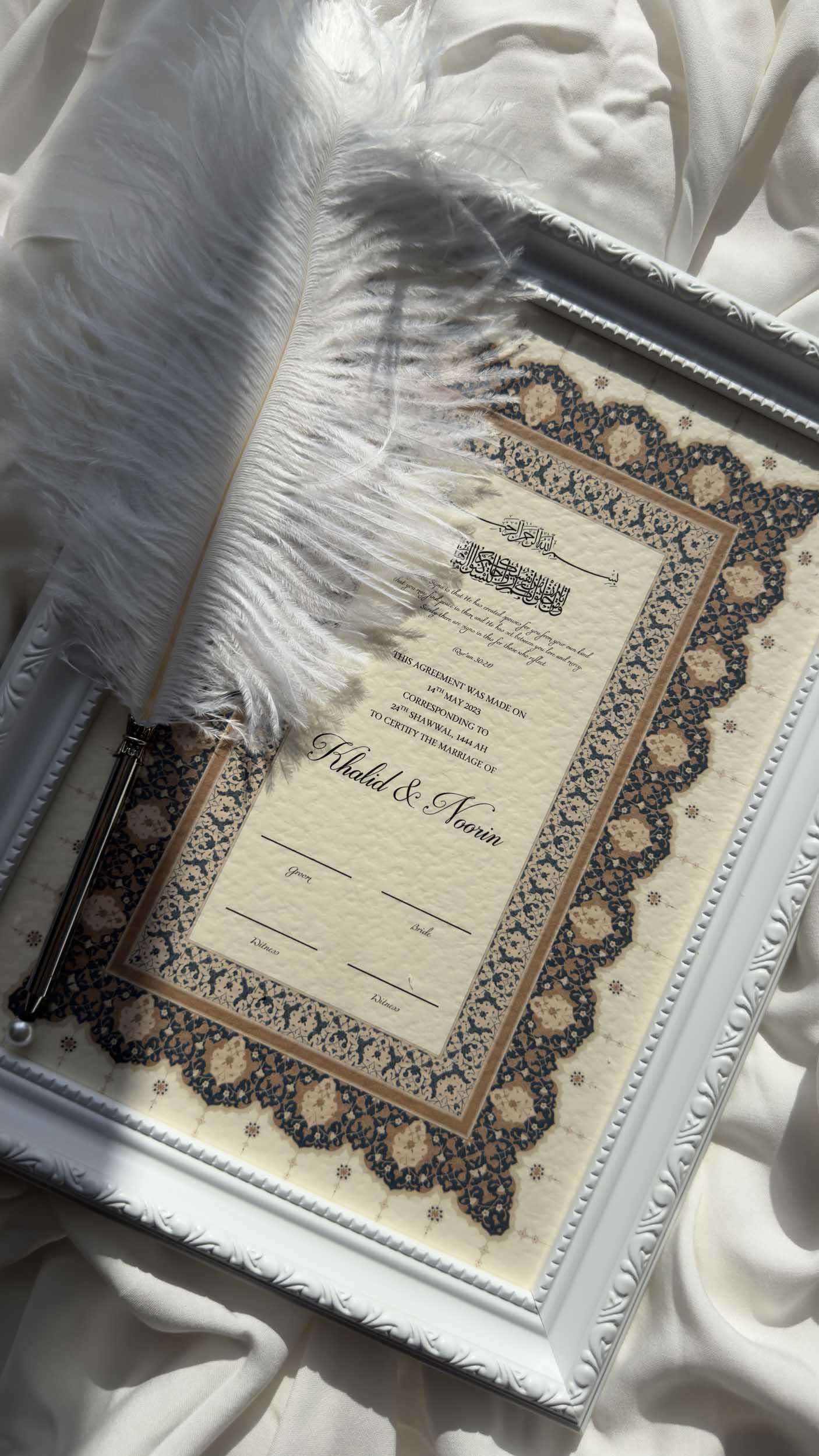 Bundle: Nikah Certificate - Blue Dawn + Frame + Pen