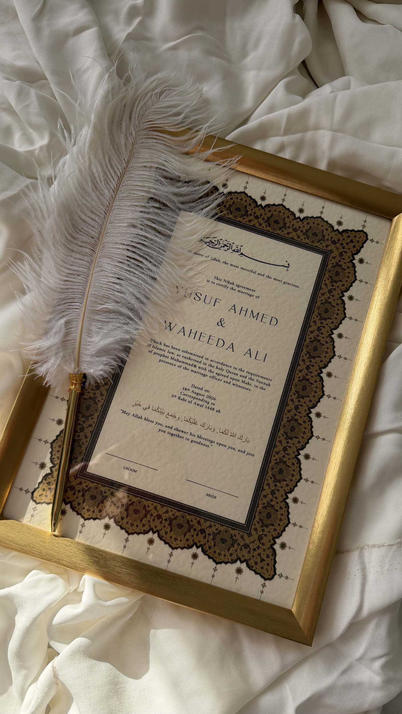 Bundle: Nikah Certificate - Gilded Promise + Frame + Pen