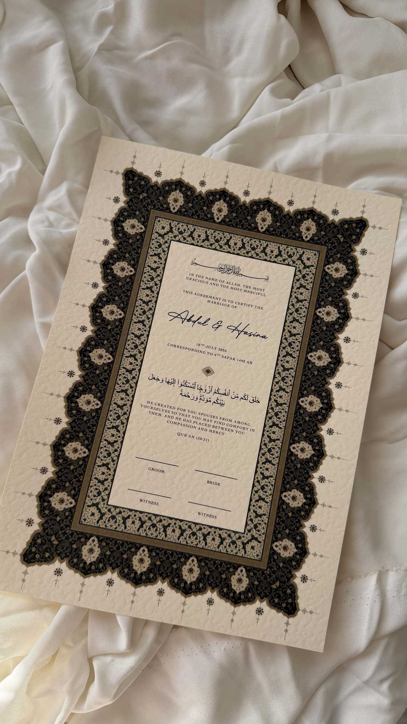 Nikah Certificate - Emerald Blessings