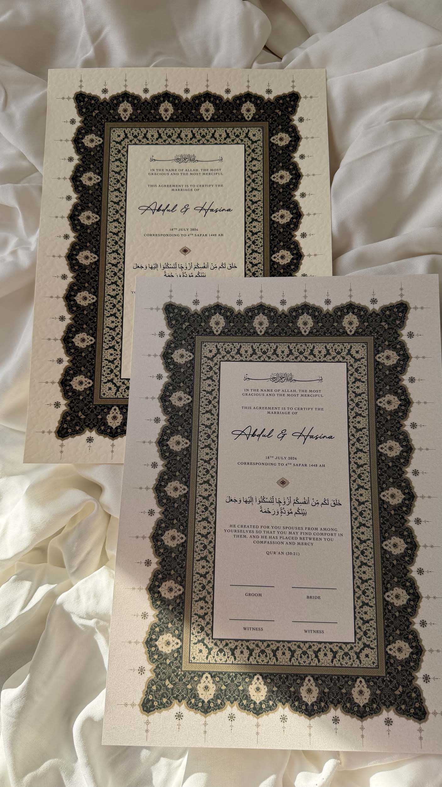 Nikah Certificate - Emerald Blessings