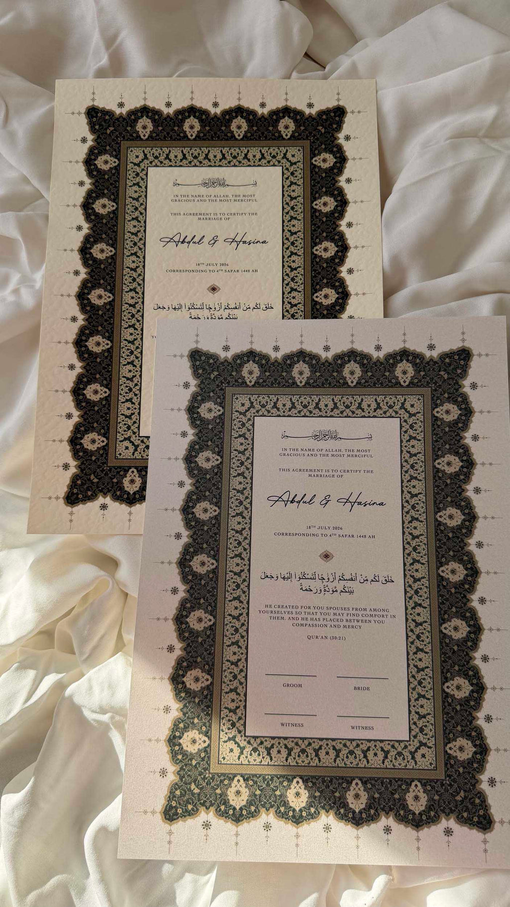 Bundle: Nikah Certificate - Emerald Blessings  + Frame + Pen