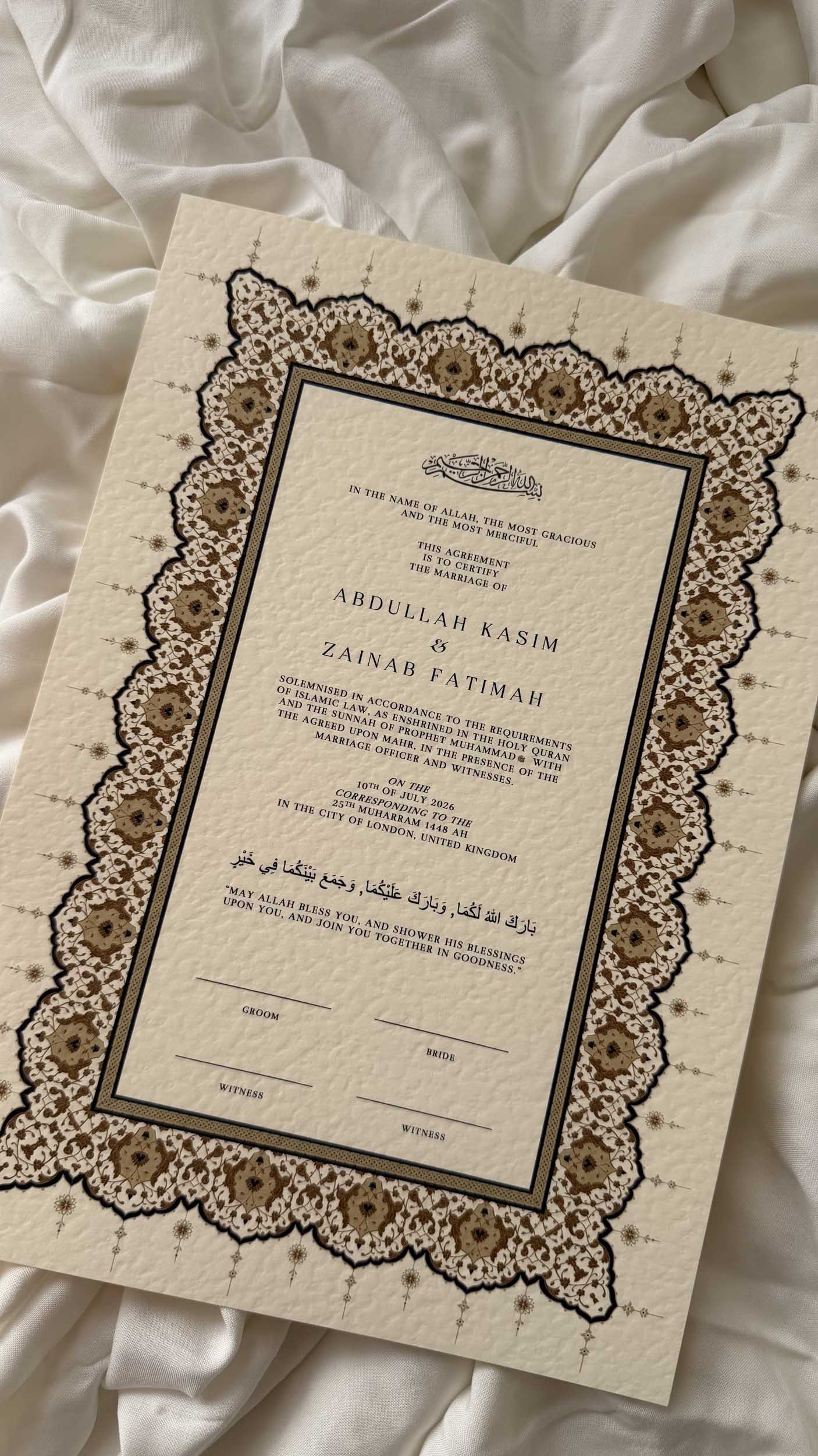 Nikah Certificate - Velvet Vows + Pen