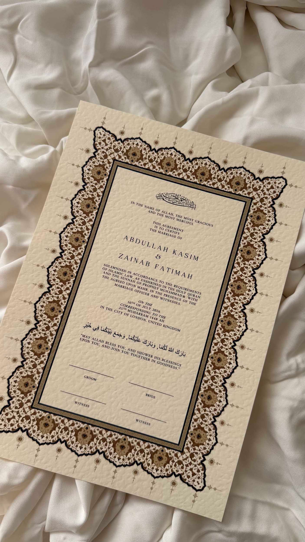 Bundle: Nikah Certificate - Velvet Vows + Frame + Pen