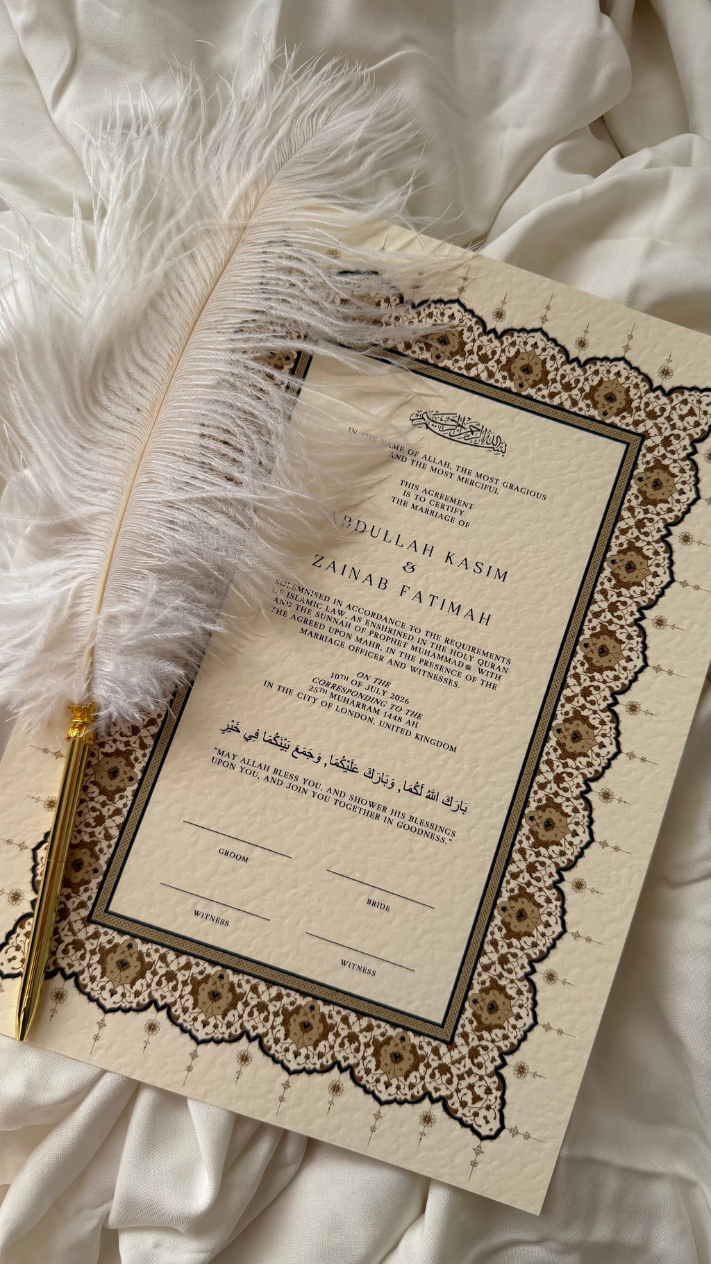 Bundle: Nikah Certificate - Velvet Vows + Frame + Pen