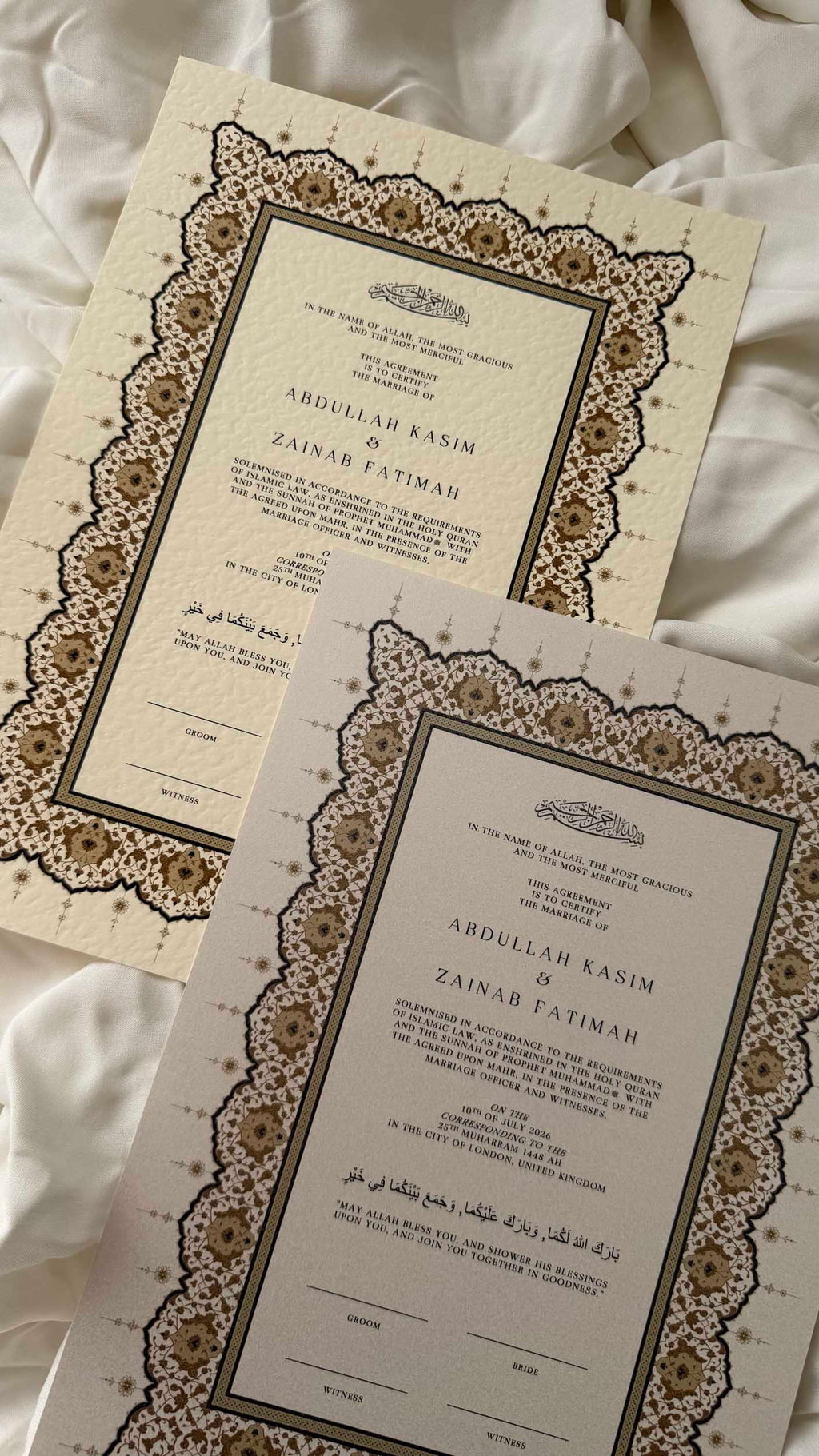 Bundle: Nikah Certificate - Velvet Vows + Frame + Pen
