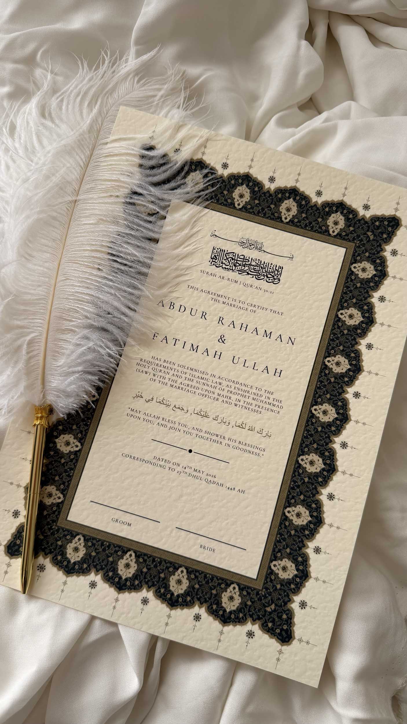 Bundle: Nikah Certificate - Sapphire Serenity + Frame + Pen