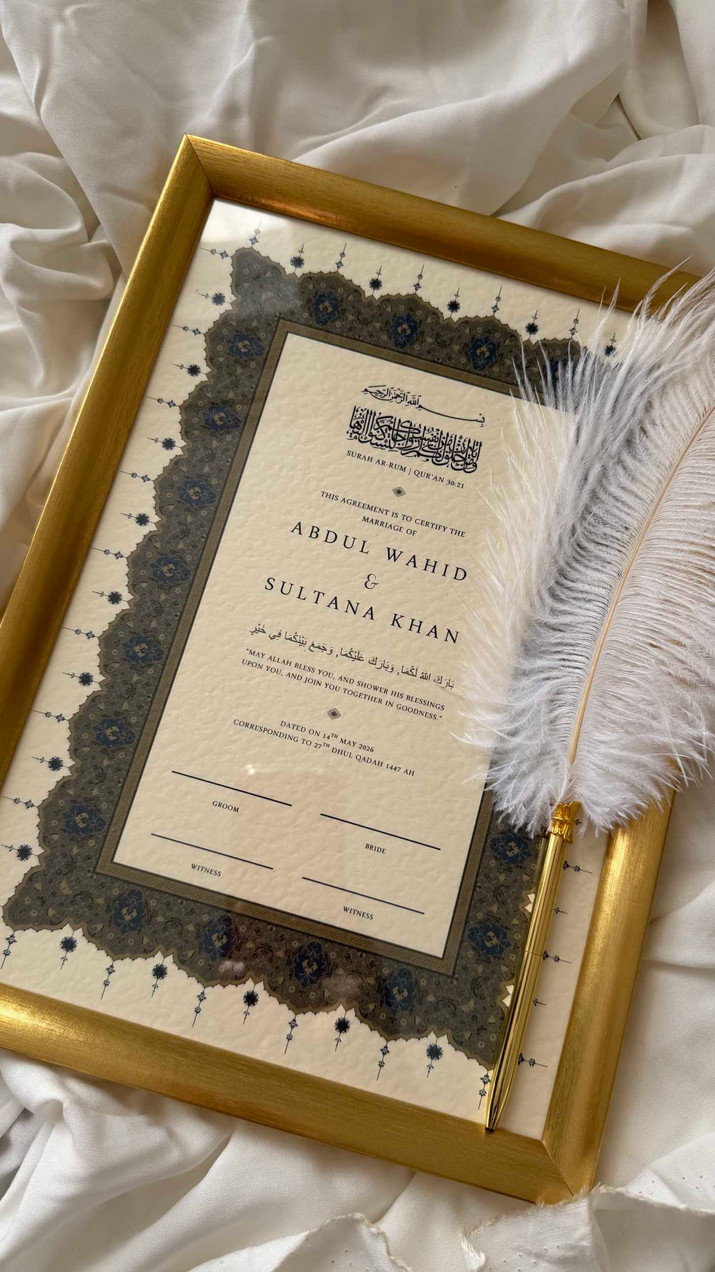 Bundle: Nikah Certificate - Path of Devotion  + Frame + Pen