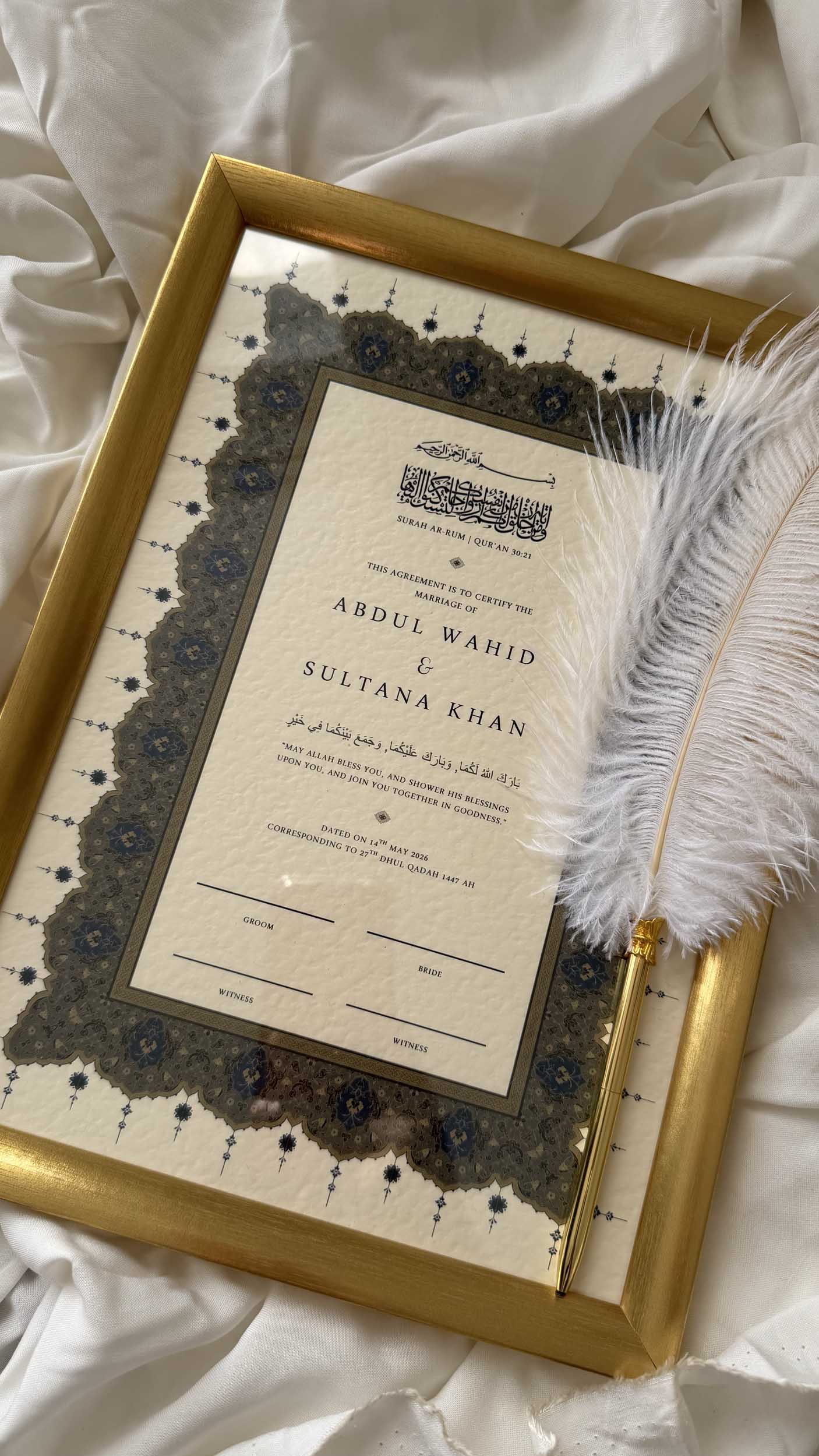 Bundle: Nikah Certificate - Path of Devotion  + Frame + Pen