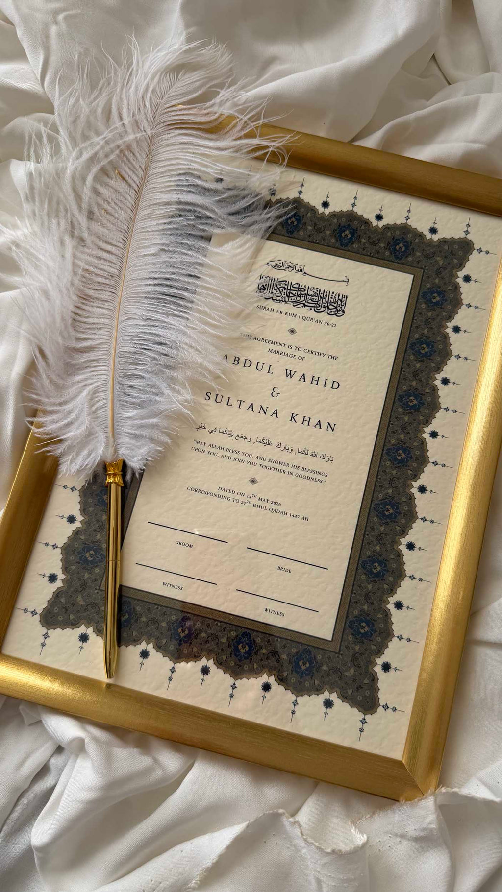 Bundle: Nikah Certificate - Path of Devotion  + Frame + Pen