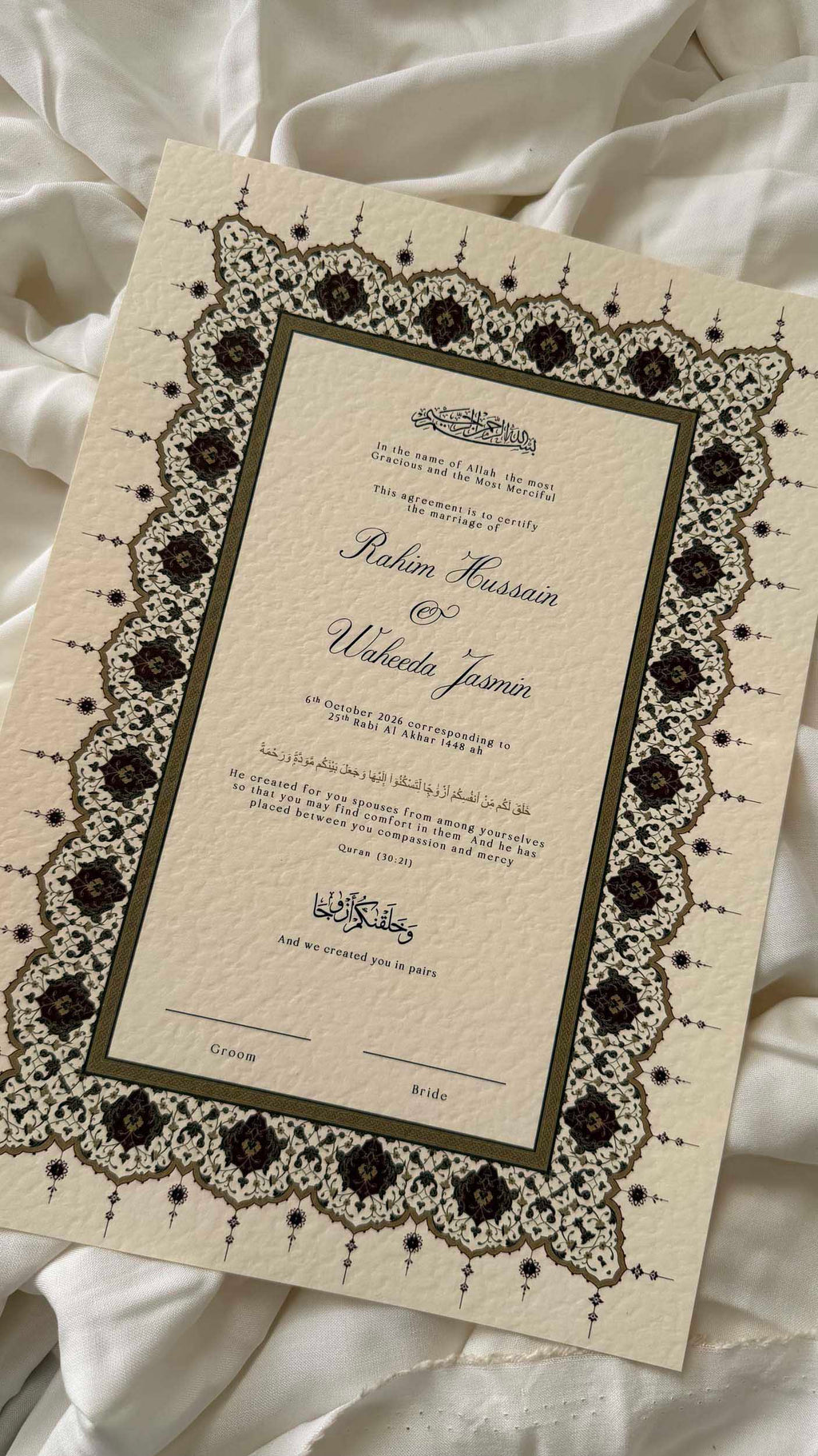 Nikah Certificate - Rosebound Hearts + Pen
