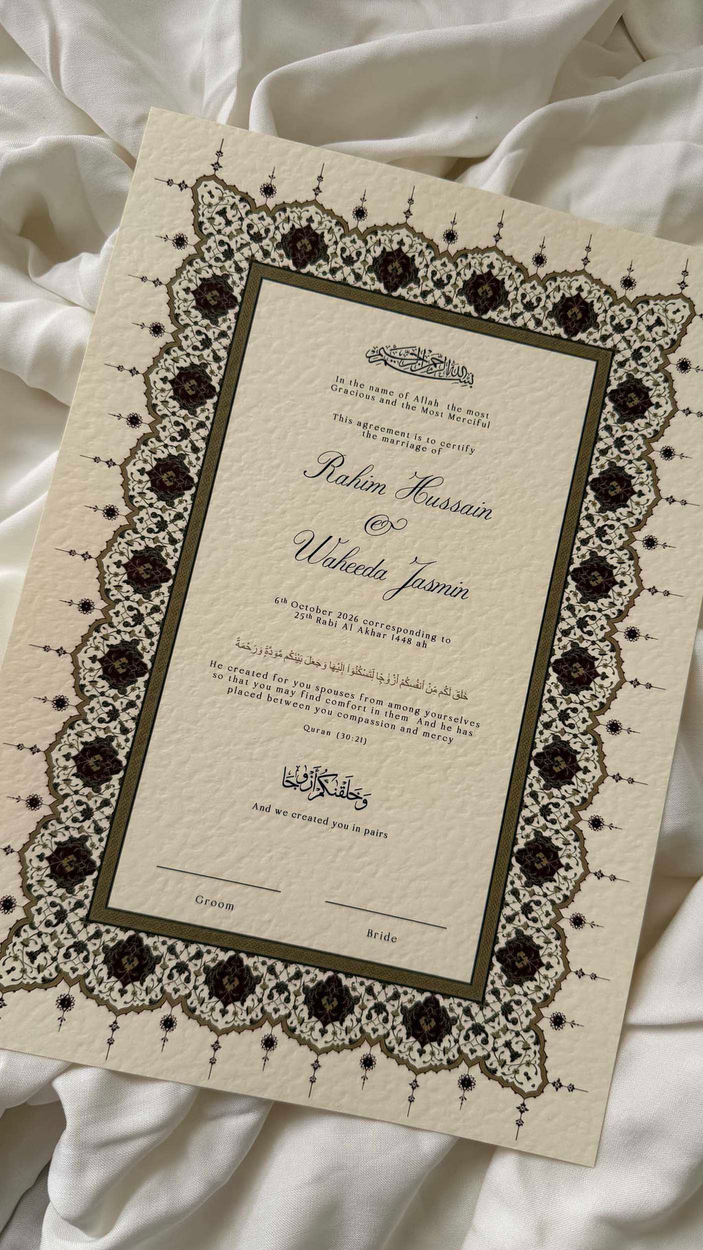 Nikah Certificate - Rosebound Hearts + Pen