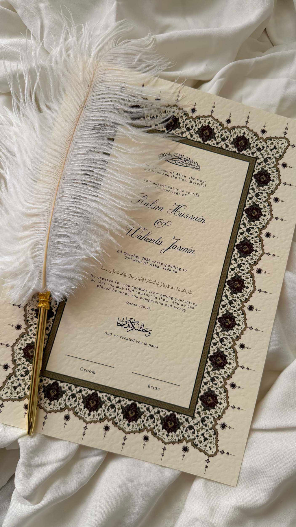 Nikah Certificate - Rosebound Hearts + Pen