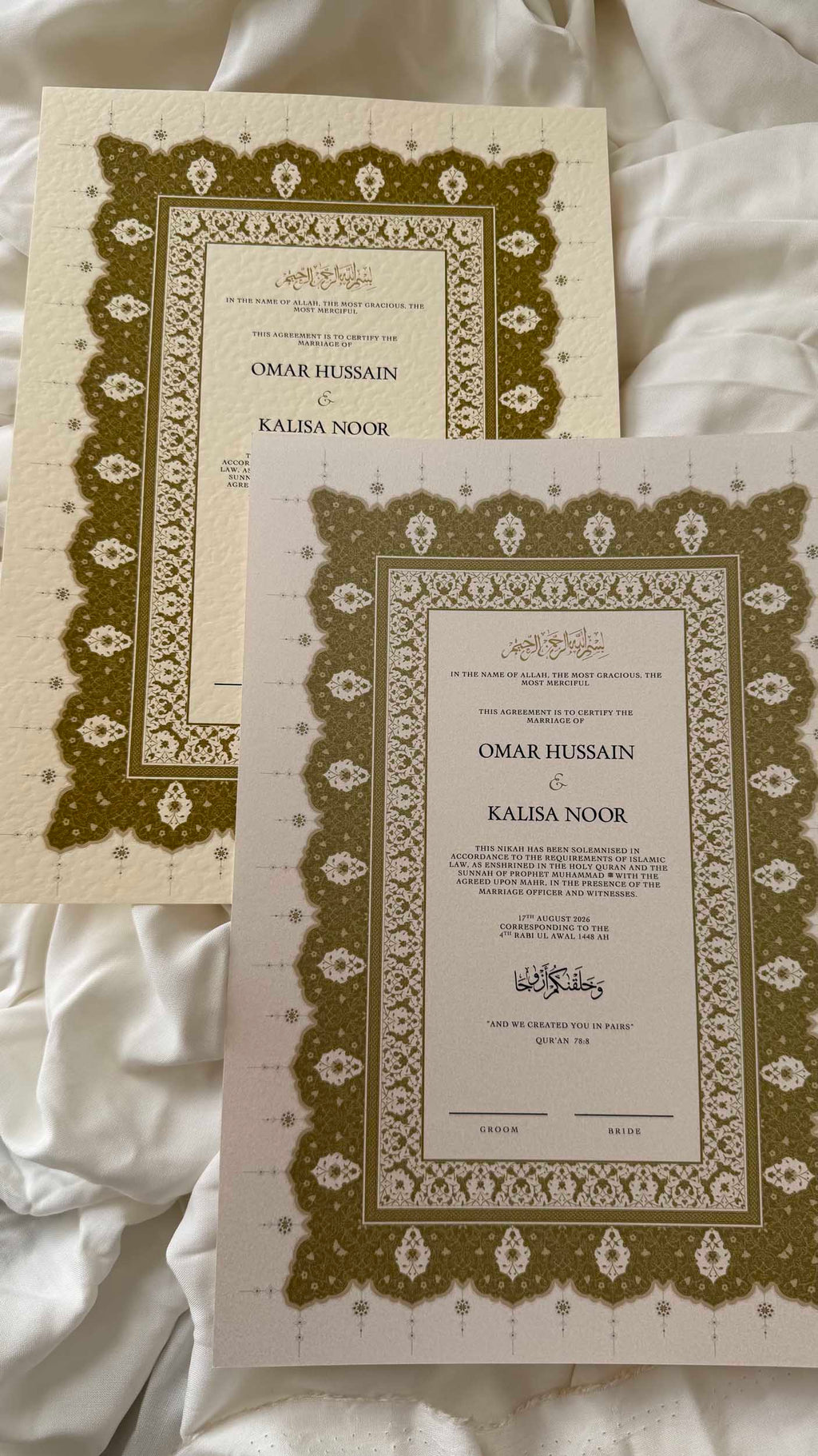 Bundle: Nikah Certificate - Love Written in Gold + Frame + Pen