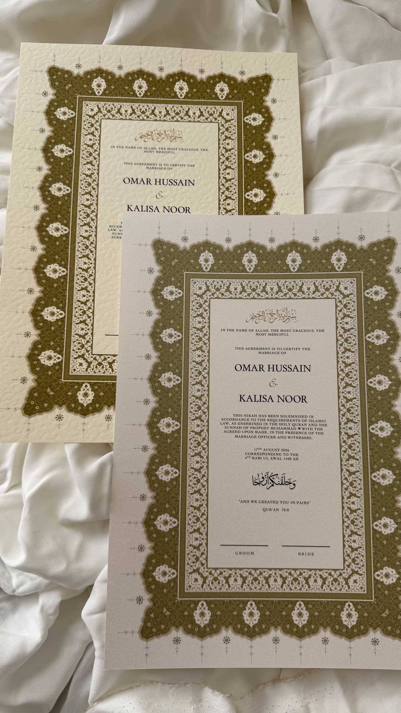 Bundle: Nikah Certificate - Love Written in Gold + Frame + Pen