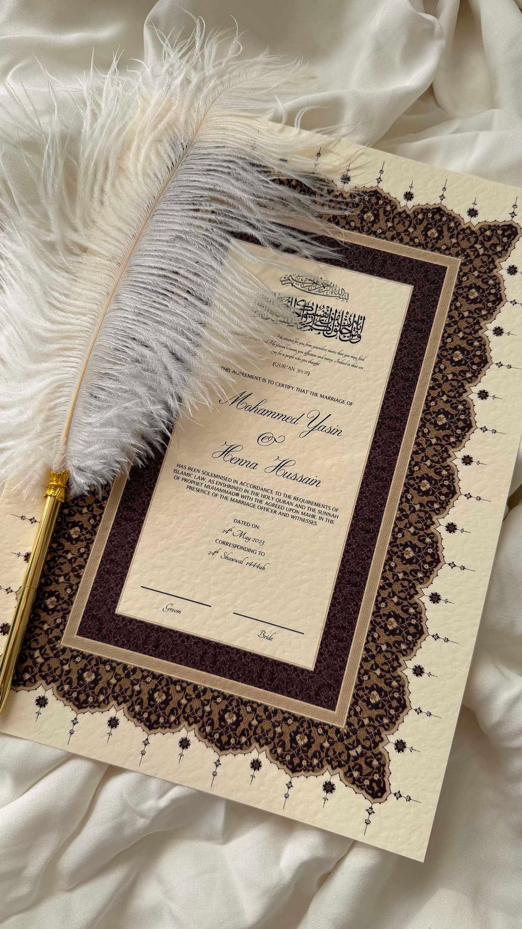 Bundle: Nikah Certificate - Ruby Union + Frame + Pen