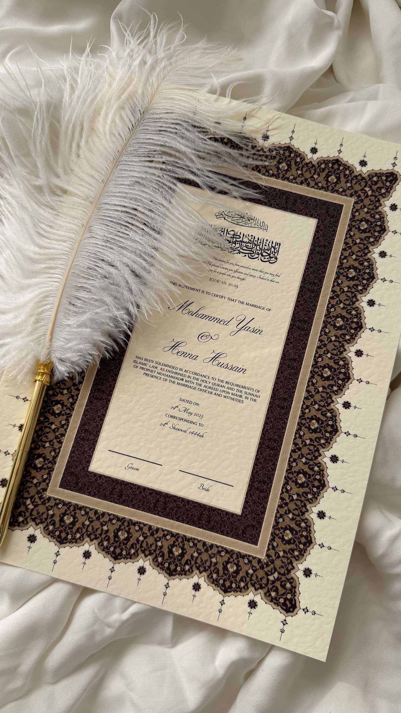 Bundle: Nikah Certificate - Ruby Union + Frame + Pen