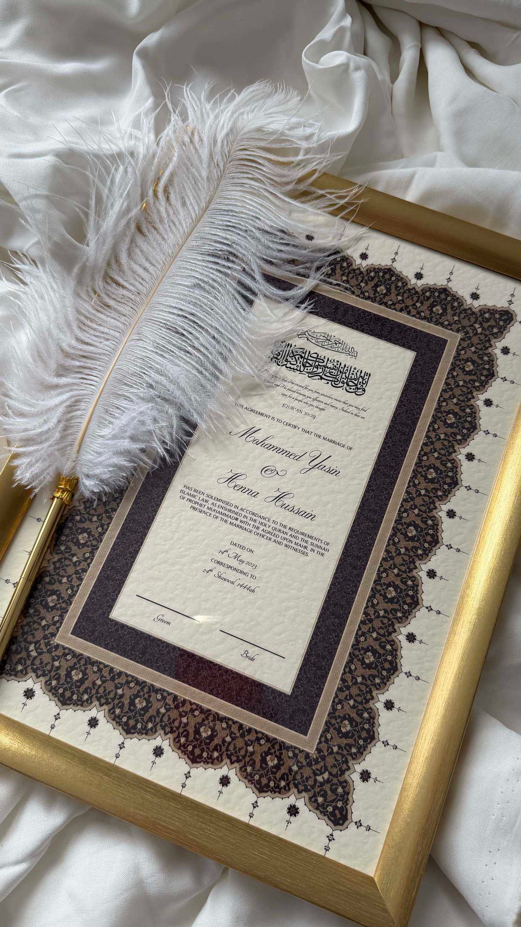 Bundle: Nikah Certificate - Ruby Union + Frame + Pen