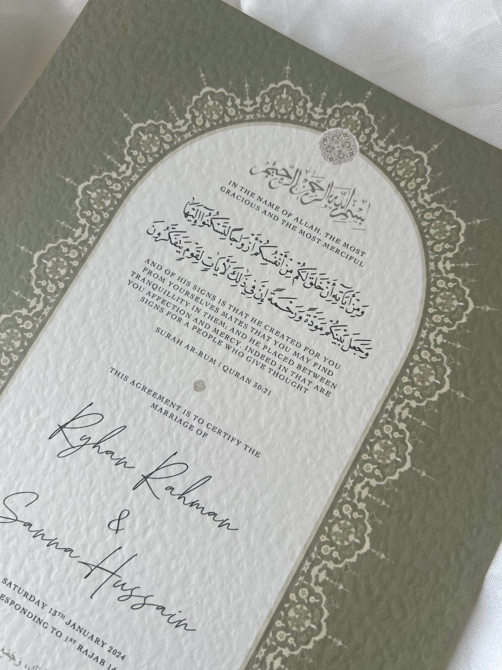 Nikah Certificate - Blossom of Sage + Pen