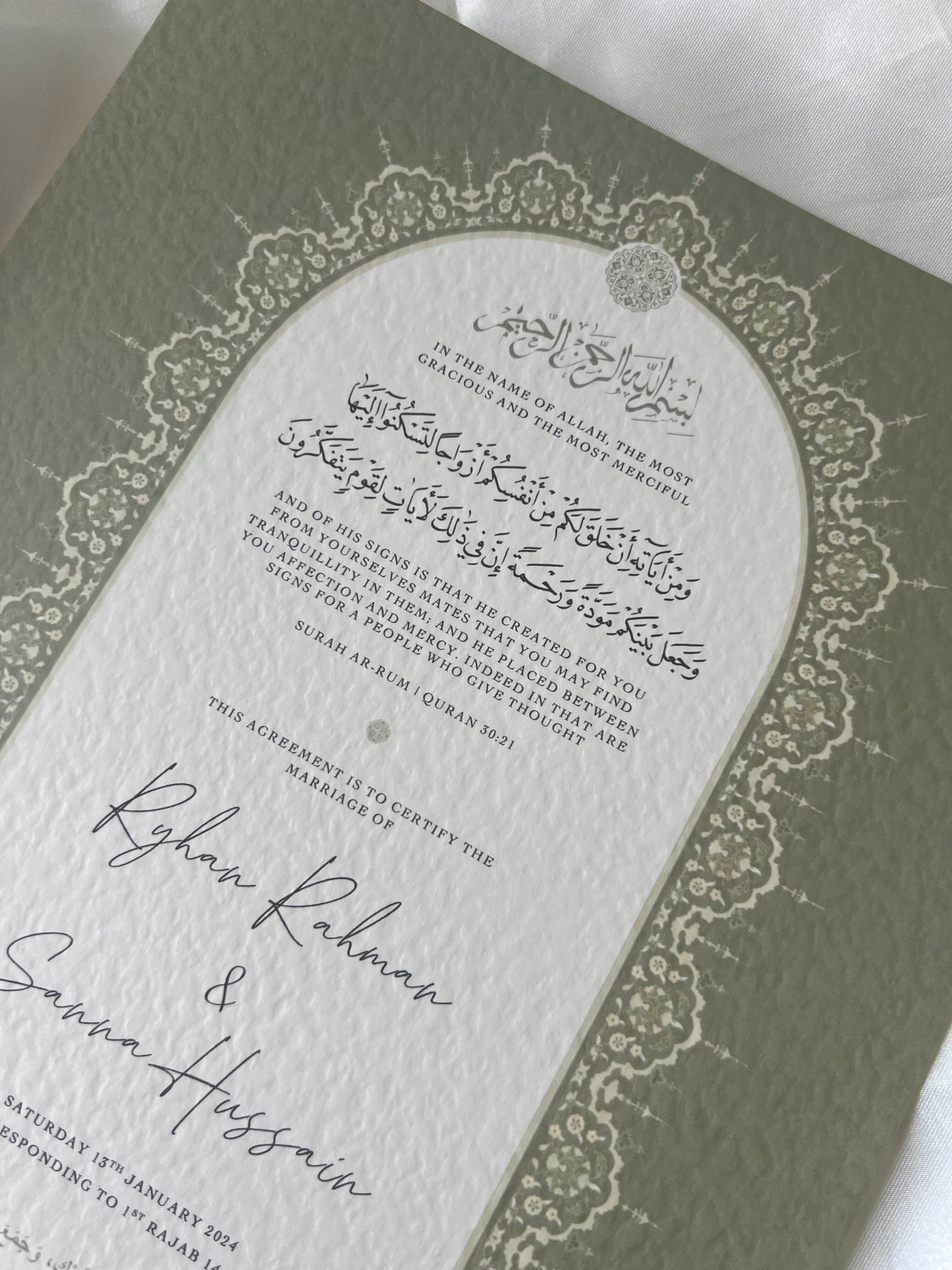 Nikah Certificate - Blossom of Sage + Pen