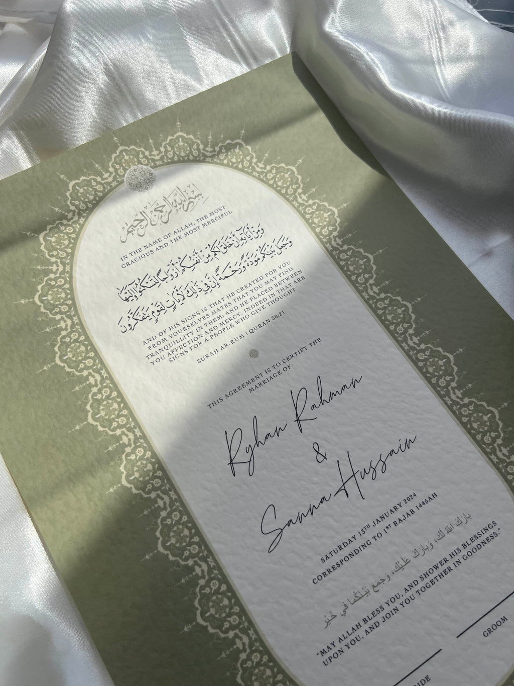 Nikah Certificate - Blossom of Sage + Pen