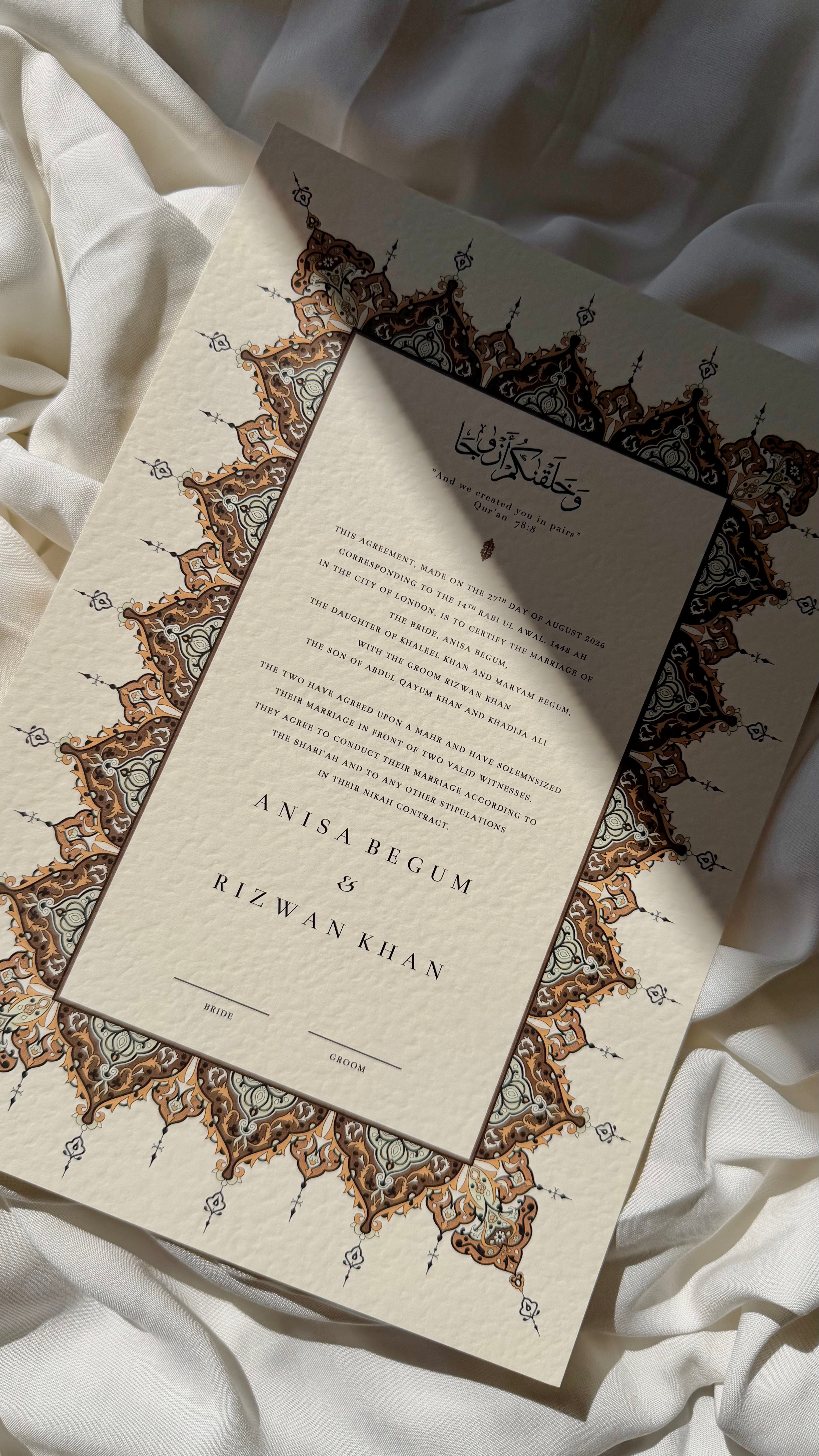 Nikah Certificate - Sunrise of Hearts