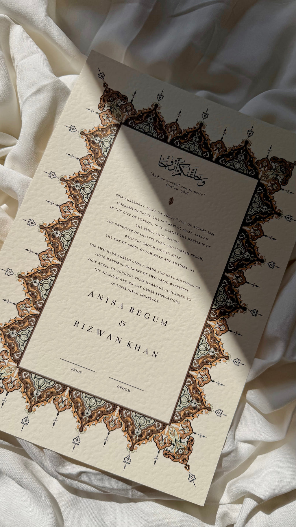 Nikah Certificate - Sunrise of Hearts