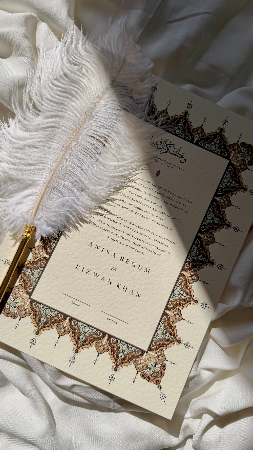 Nikah Certificate - Sunrise of Hearts + Pen