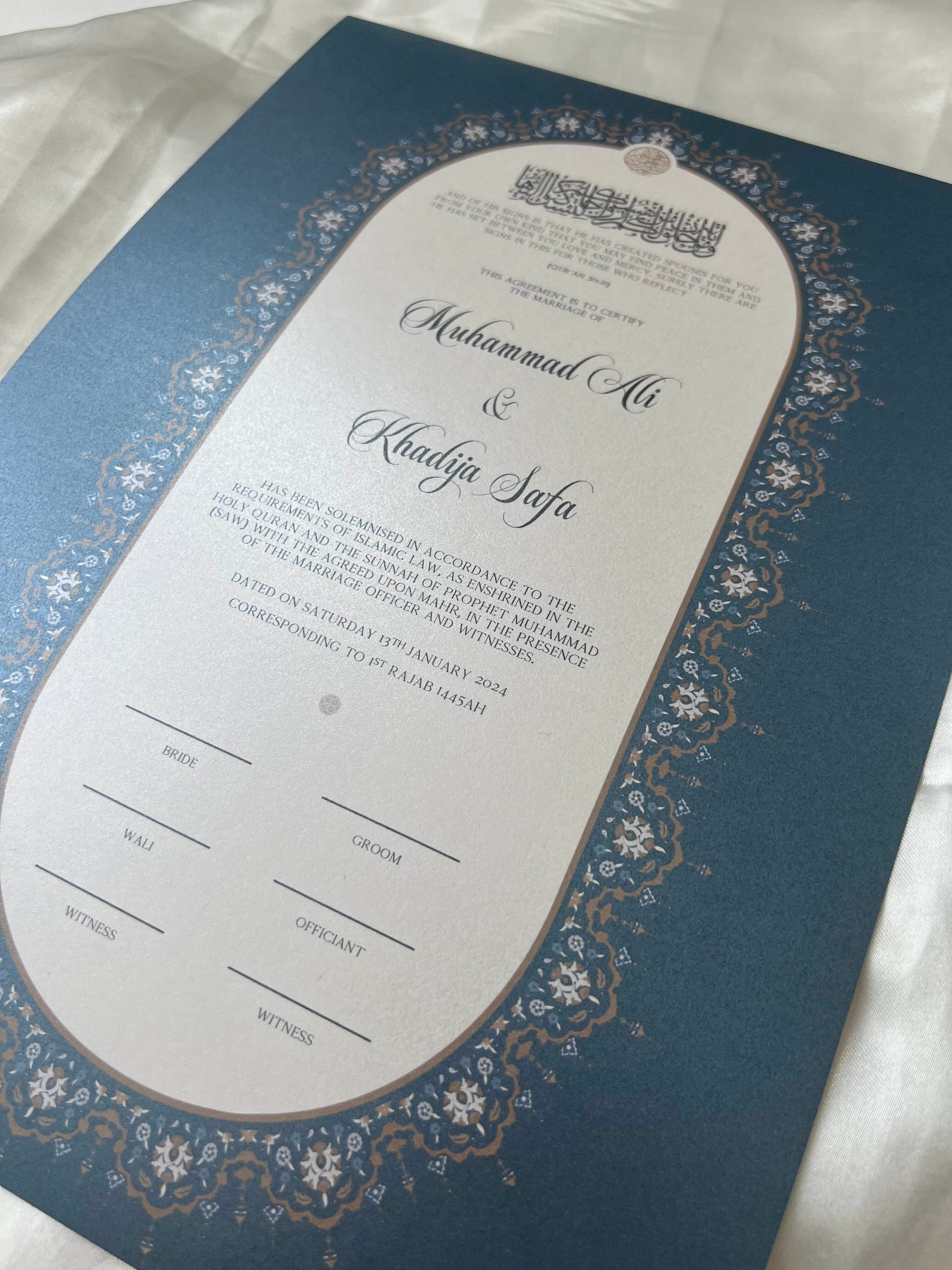 Nikah Certificate - The Blue Contract + Pen