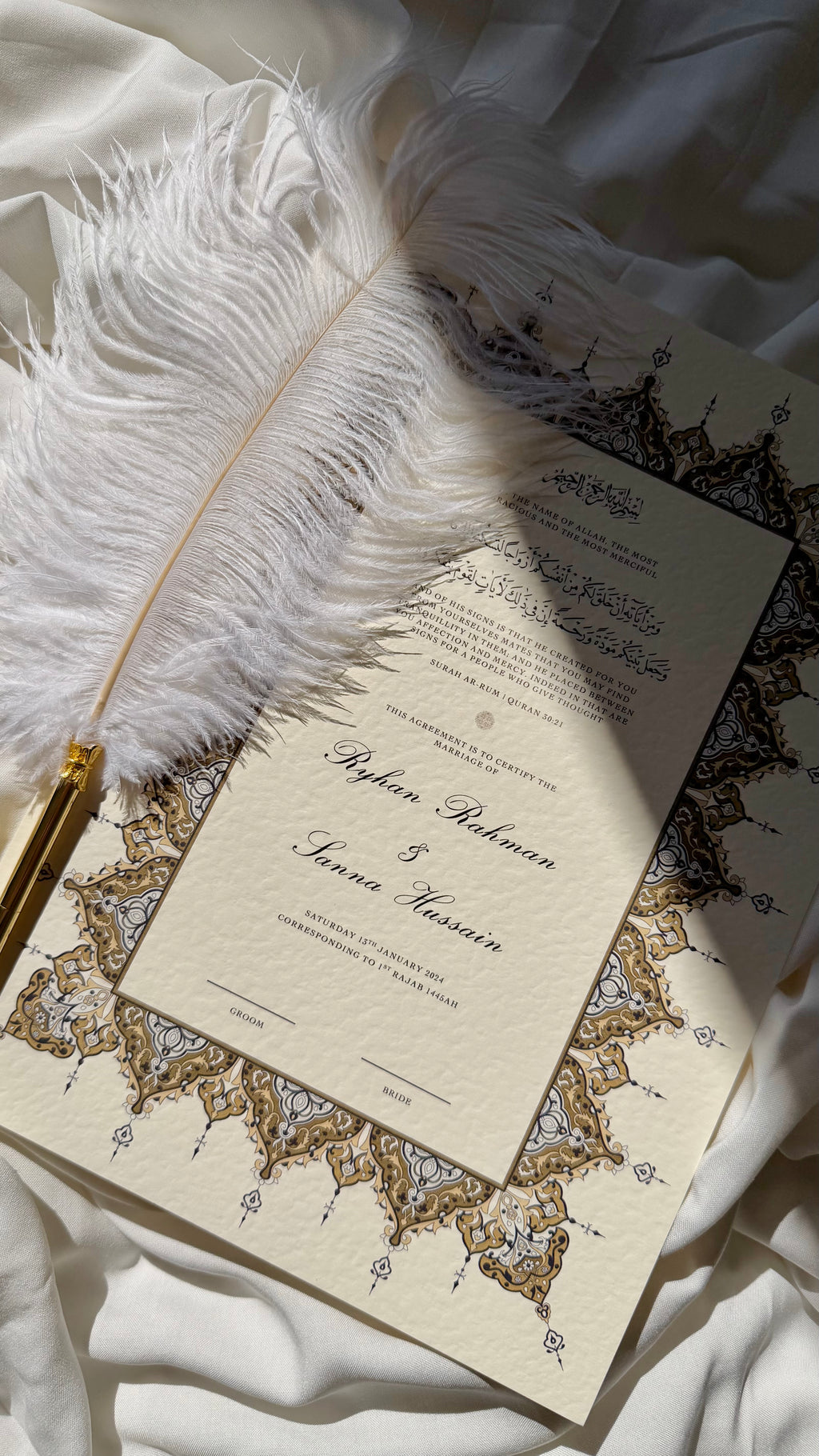 Bundle: Nikah Certificate - Horizon of Gold + Frame + Pen