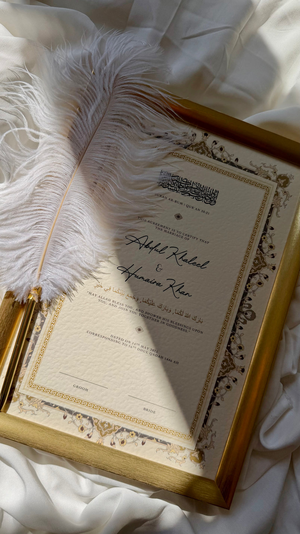 Bundle: Nikah Certificate - Pure Bond + Frame + Pen