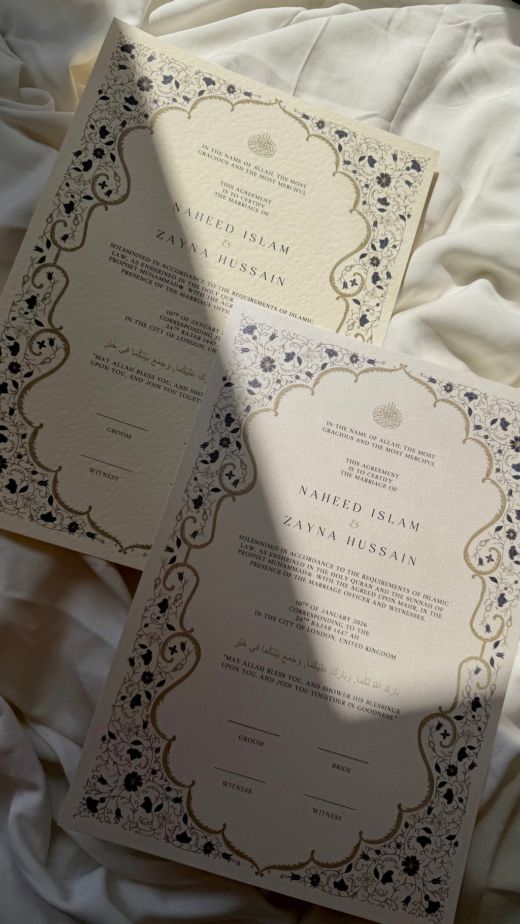 Bundle: Nikah Certificate - Garden of Blue Blossoms + Frame + Pen