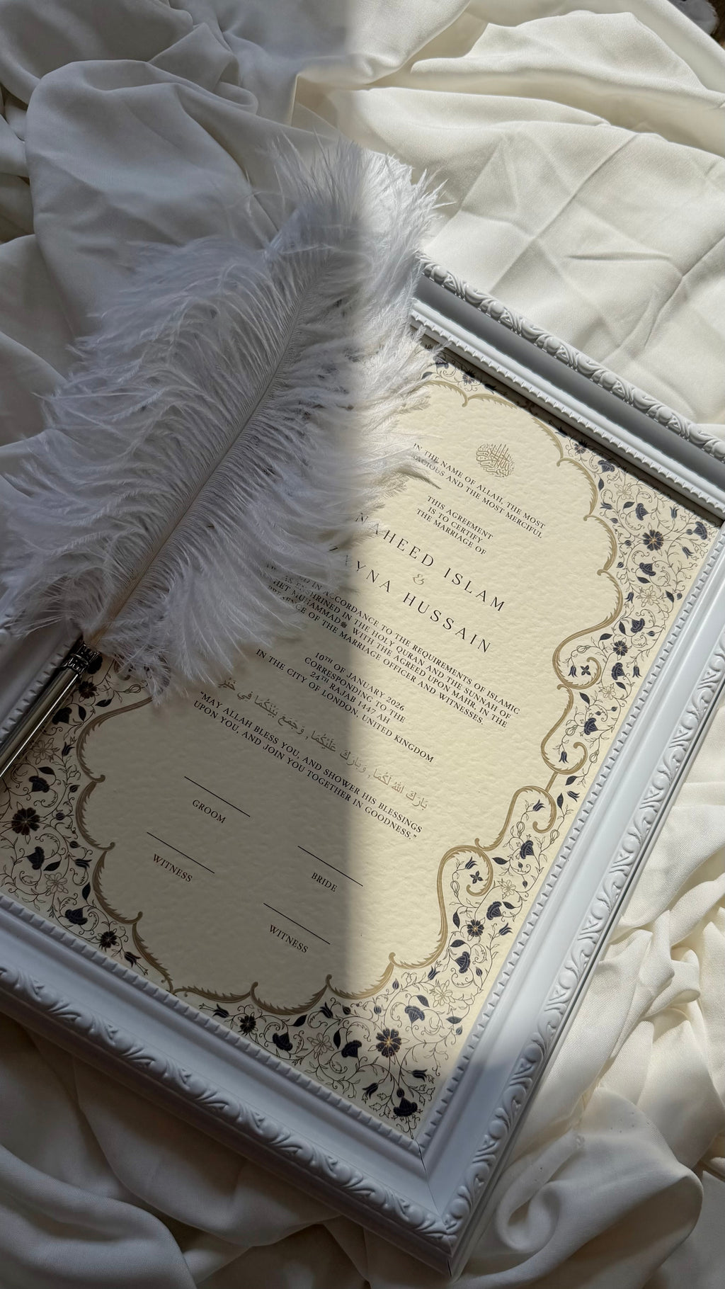 Bundle: Nikah Certificate - Garden of Blue Blossoms + Frame + Pen
