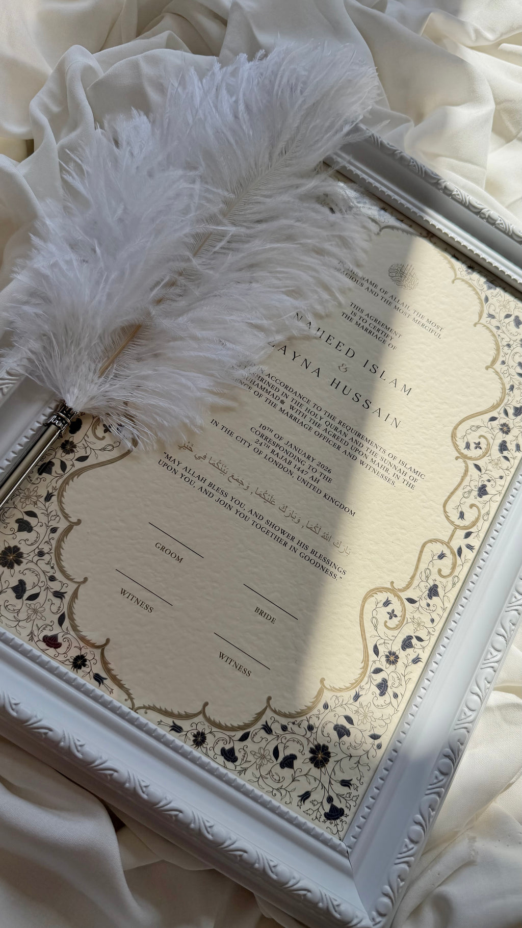 Bundle: Nikah Certificate - Garden of Blue Blossoms + Frame + Pen