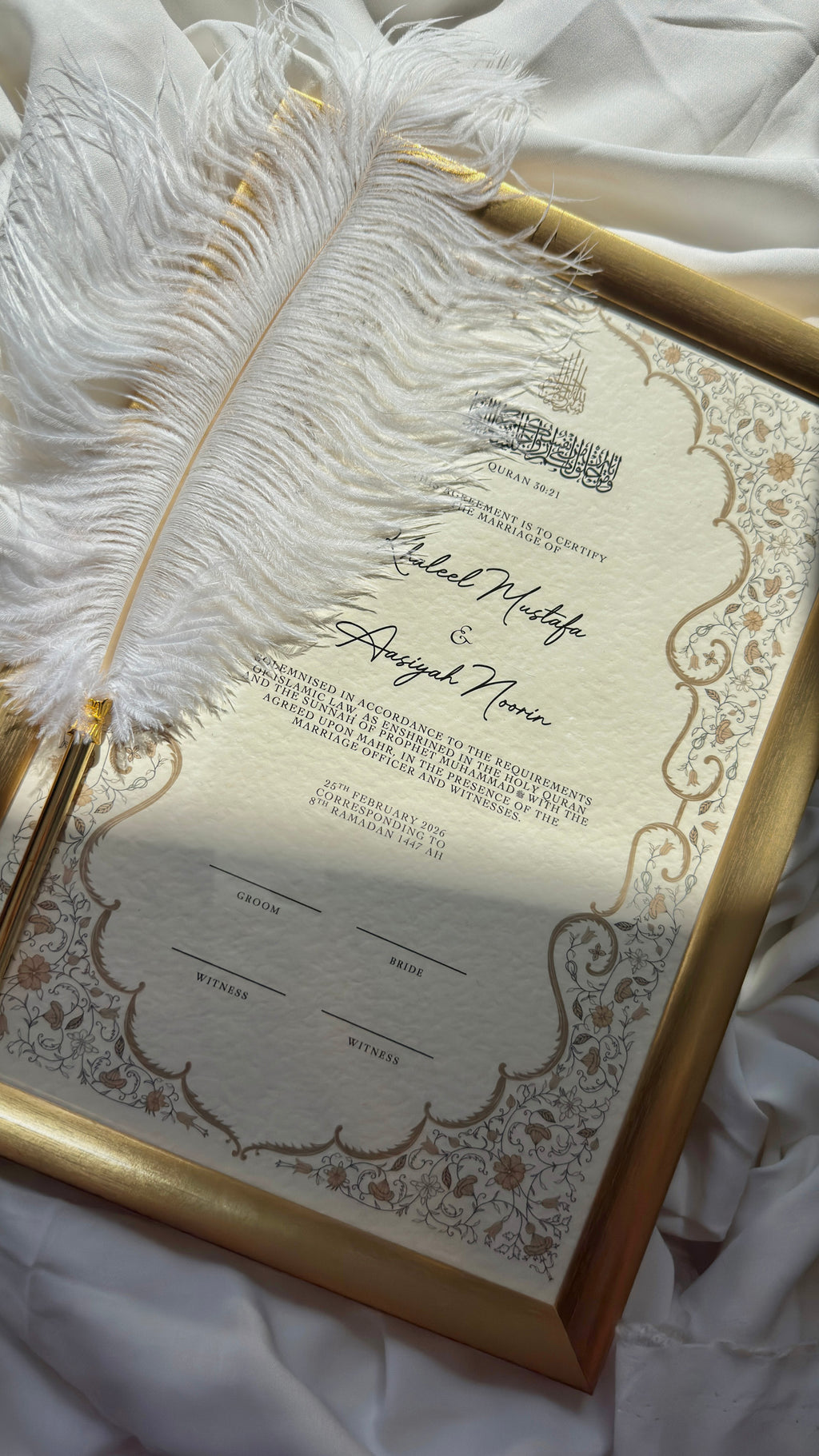 Bundle: Nikah Certificate - Garden of Light + Frame + Pen