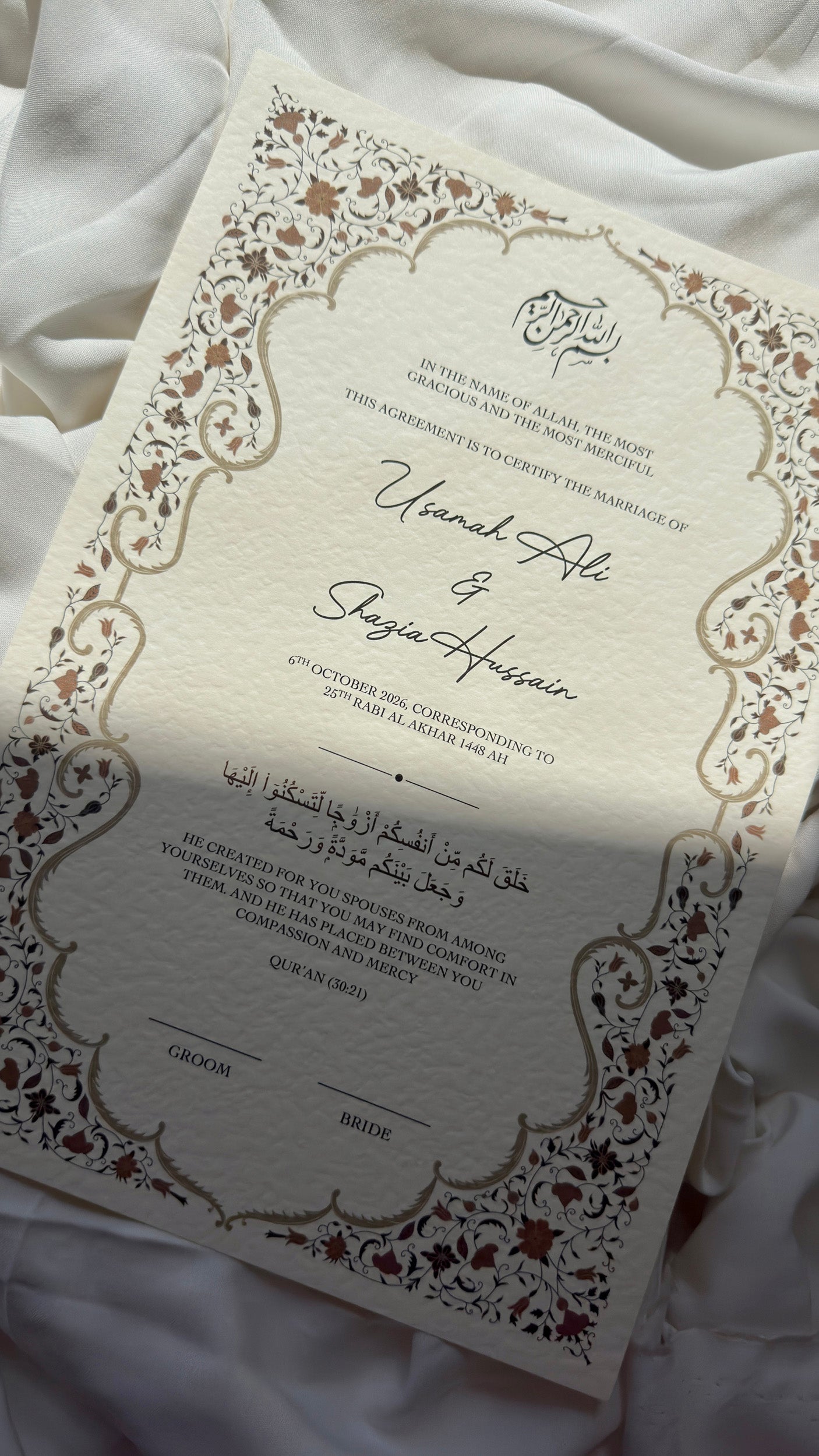 Nikah Certificate - Autumn Blossoms + Pen