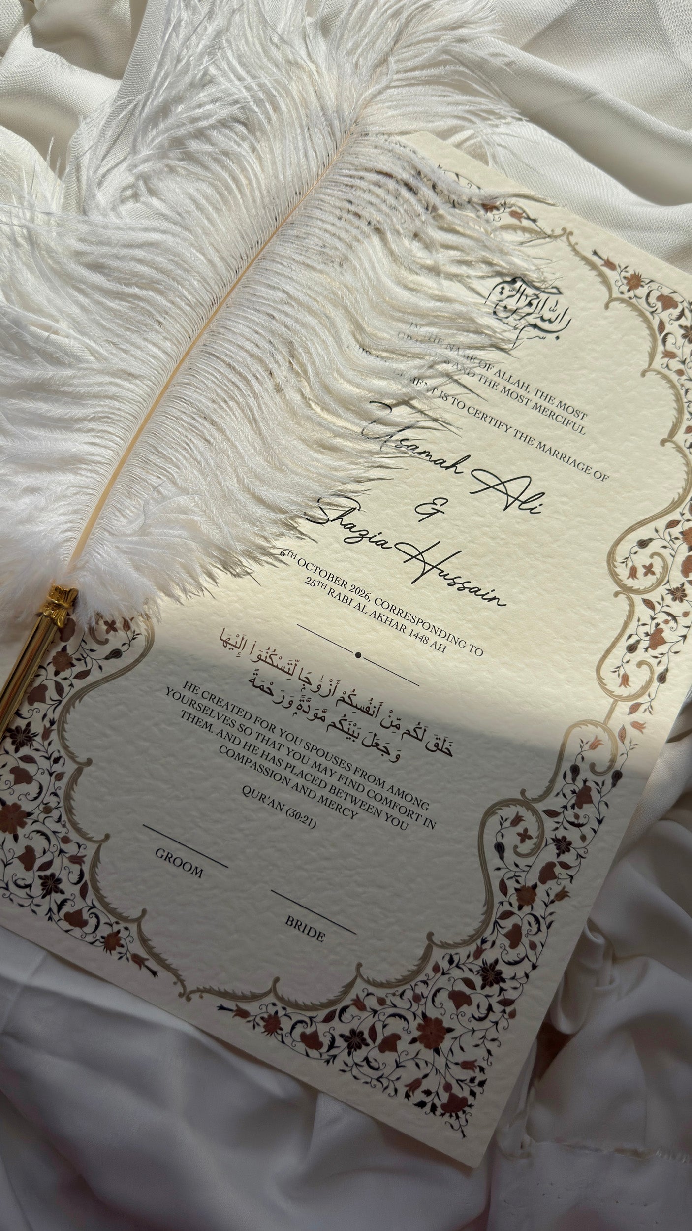 Nikah Certificate - Autumn Blossoms + Pen