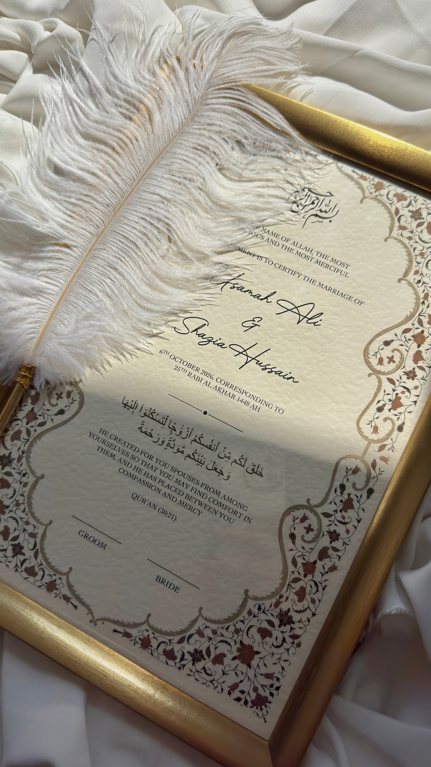 Bundle: Nikah Certificate - Autumn Blossoms + Frame + Pen