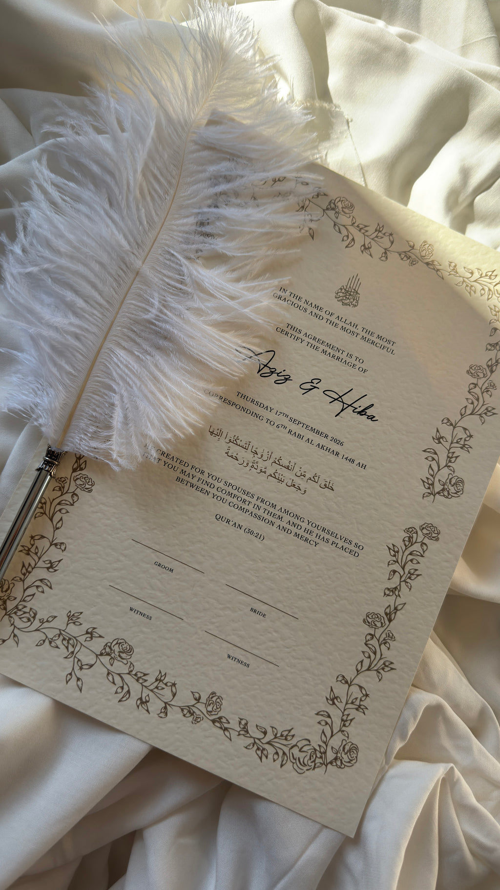 Bundle: Nikah Certificate - Branches of Love + Frame + Pen