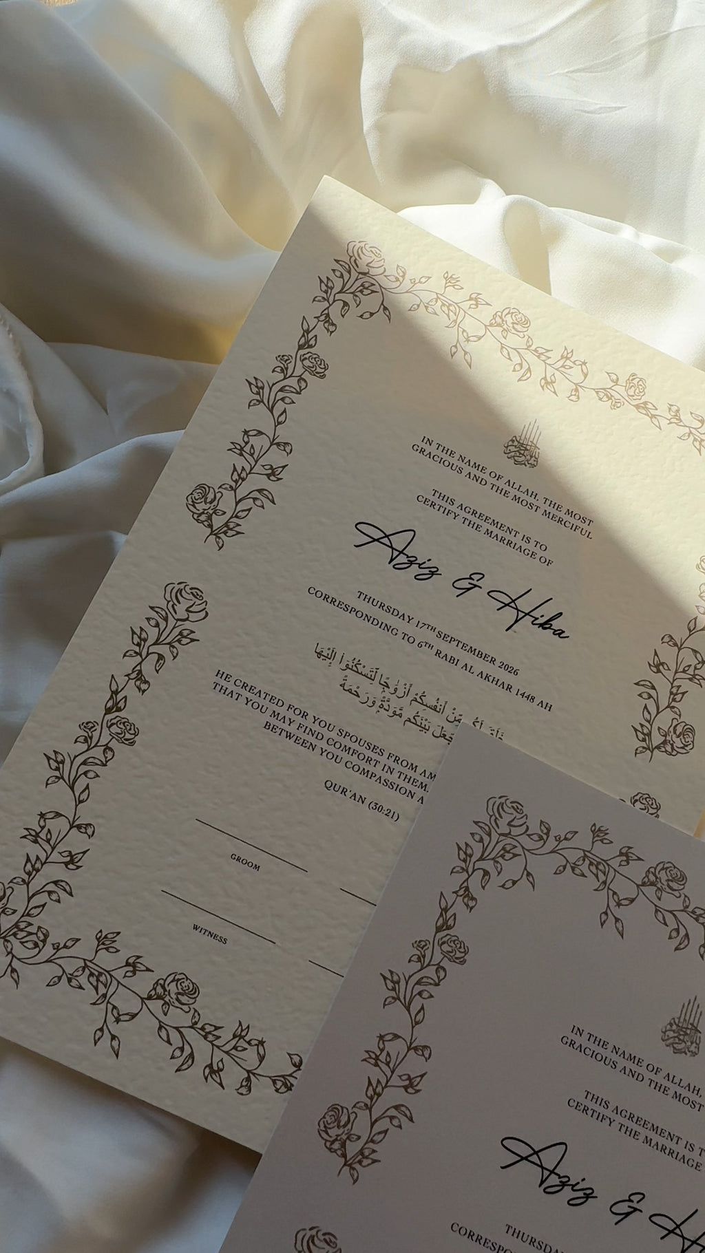 Bundle: Nikah Certificate - Branches of Love + Frame + Pen