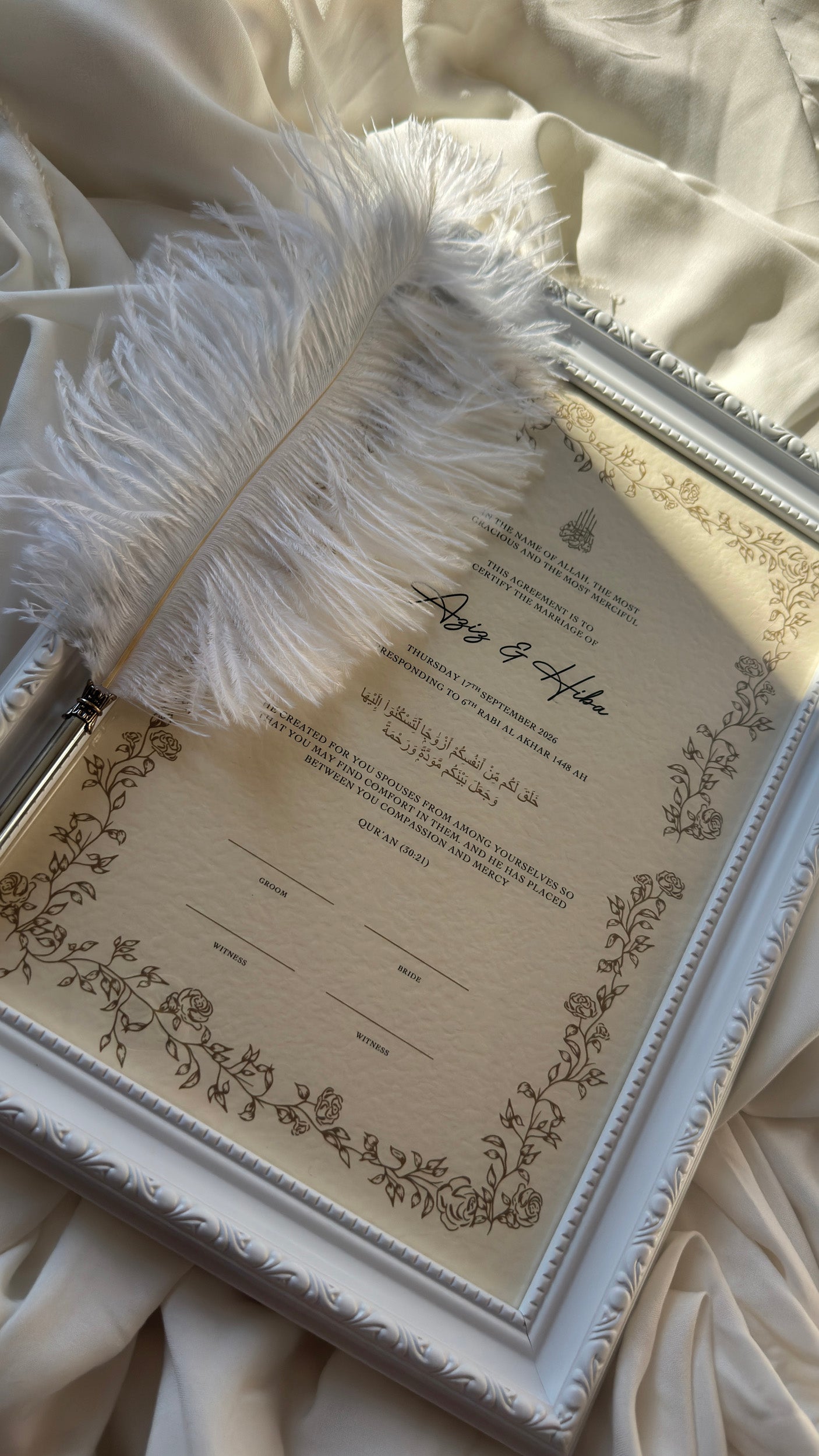 Bundle: Nikah Certificate - Branches of Love + Frame + Pen