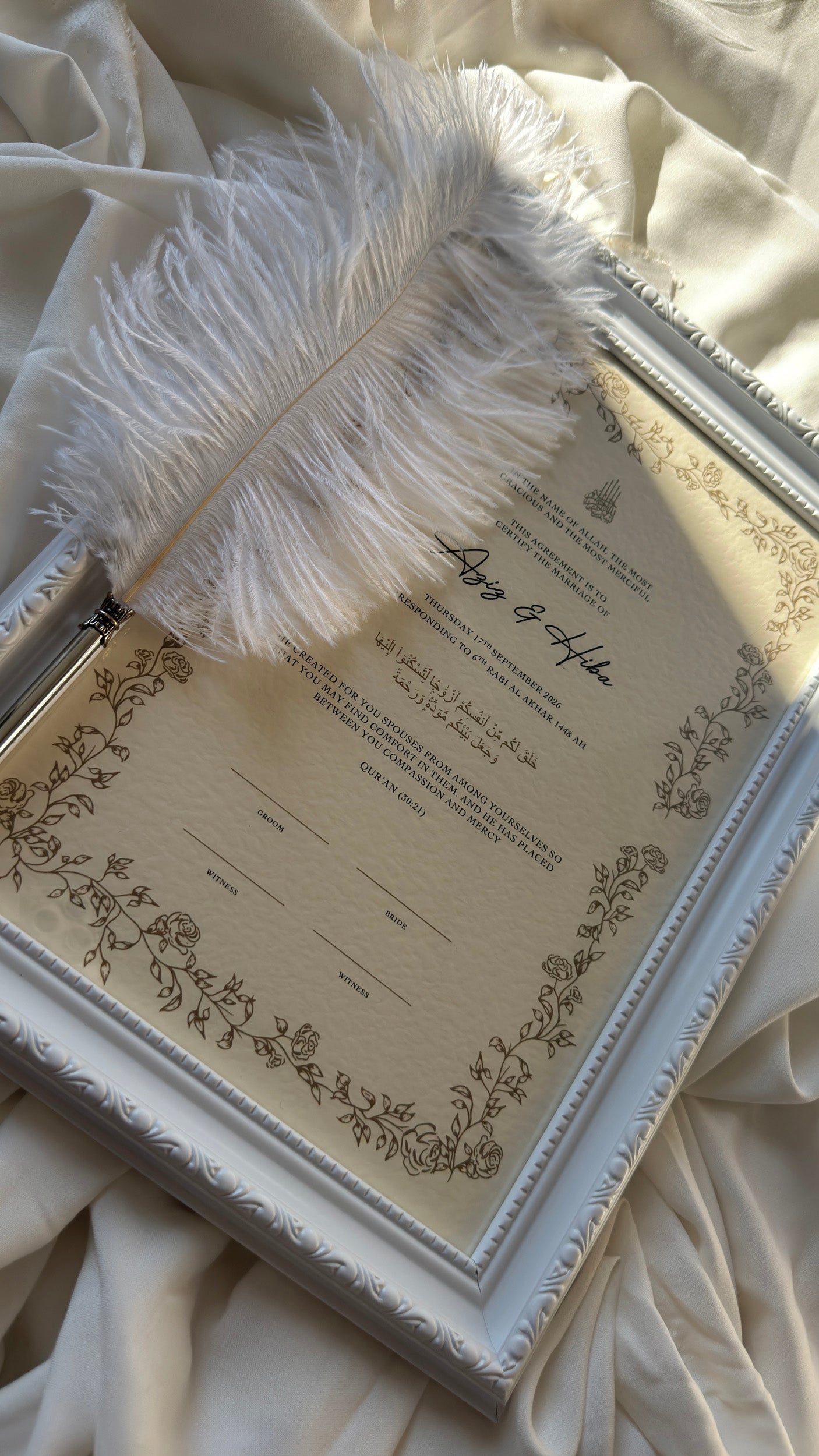Bundle: Nikah Certificate - Branches of Love + Frame + Pen