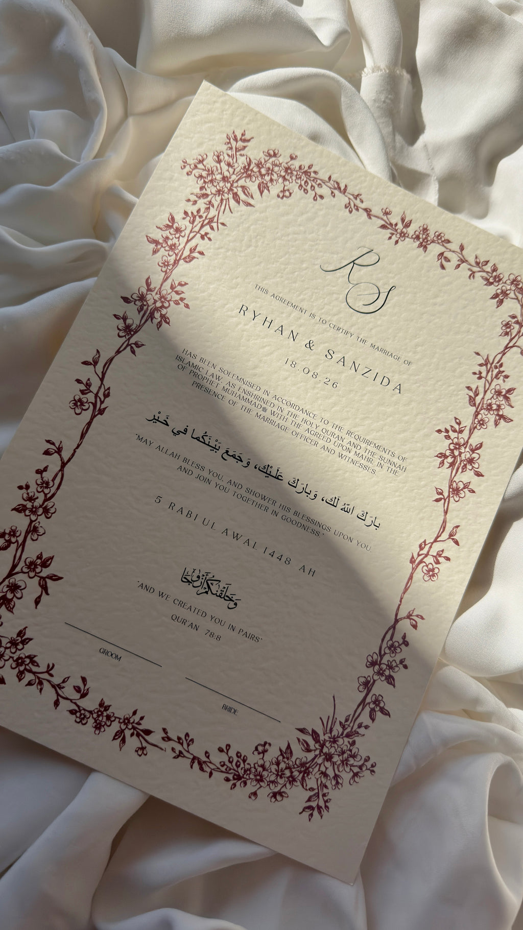 Nikah Certificate - The Crimson Vow